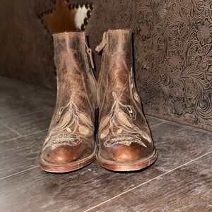 Shyanne Brown Floral Embroidered Ankle Boots